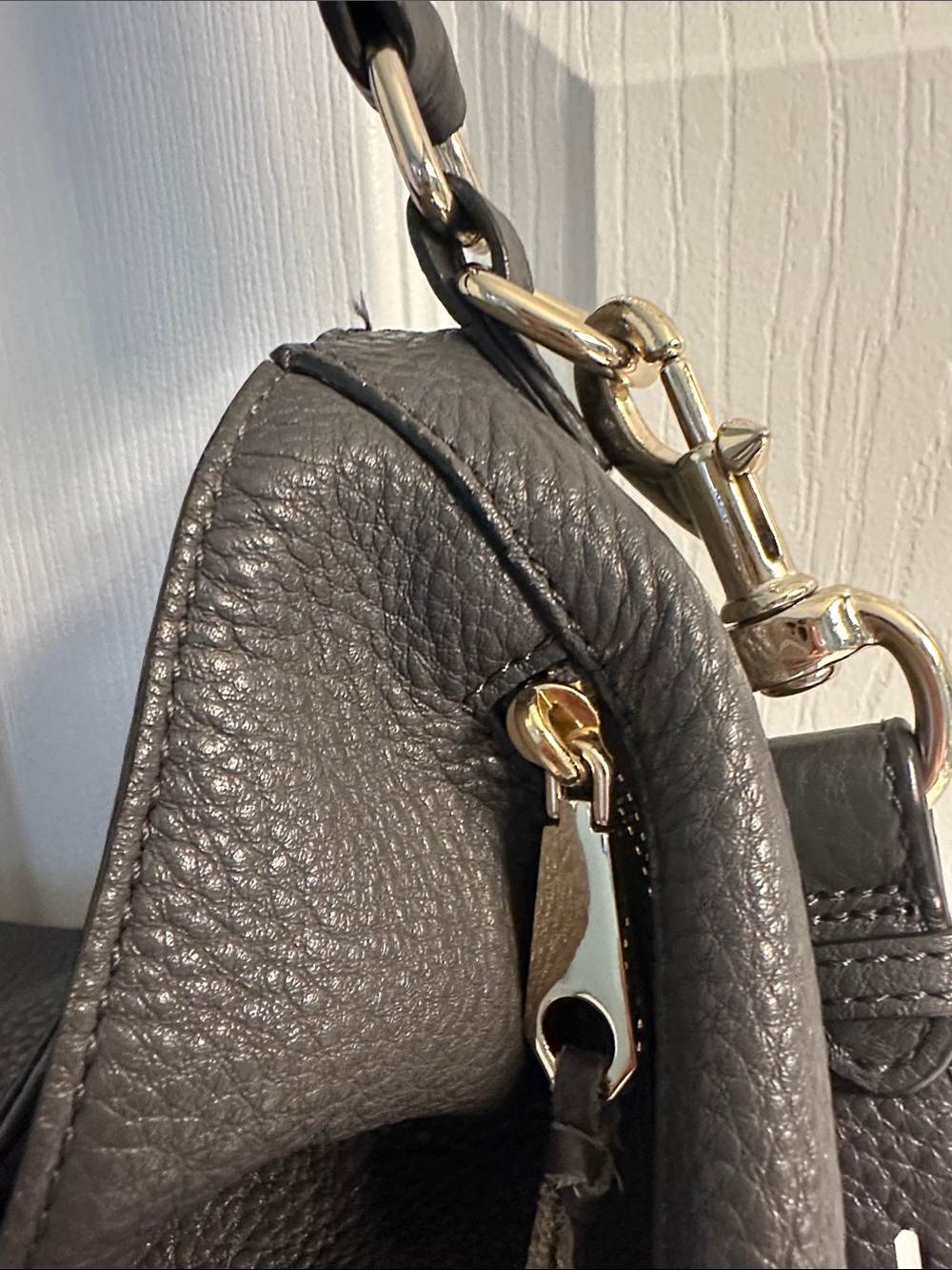 Rebecca Minkoff Moto Hobo Leather Shoulder Bag Dark Gray Gold Hardware - Picture 3 of 16